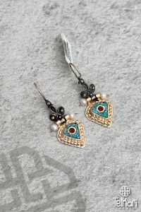 Üçgen Model Mozaik Doğal Taşlı Otantik Yaz Küpe