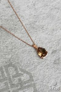 Taş Detaylı Damla Model Renk Değiştiren Sultan Taşı Rose Gümüş Kolye