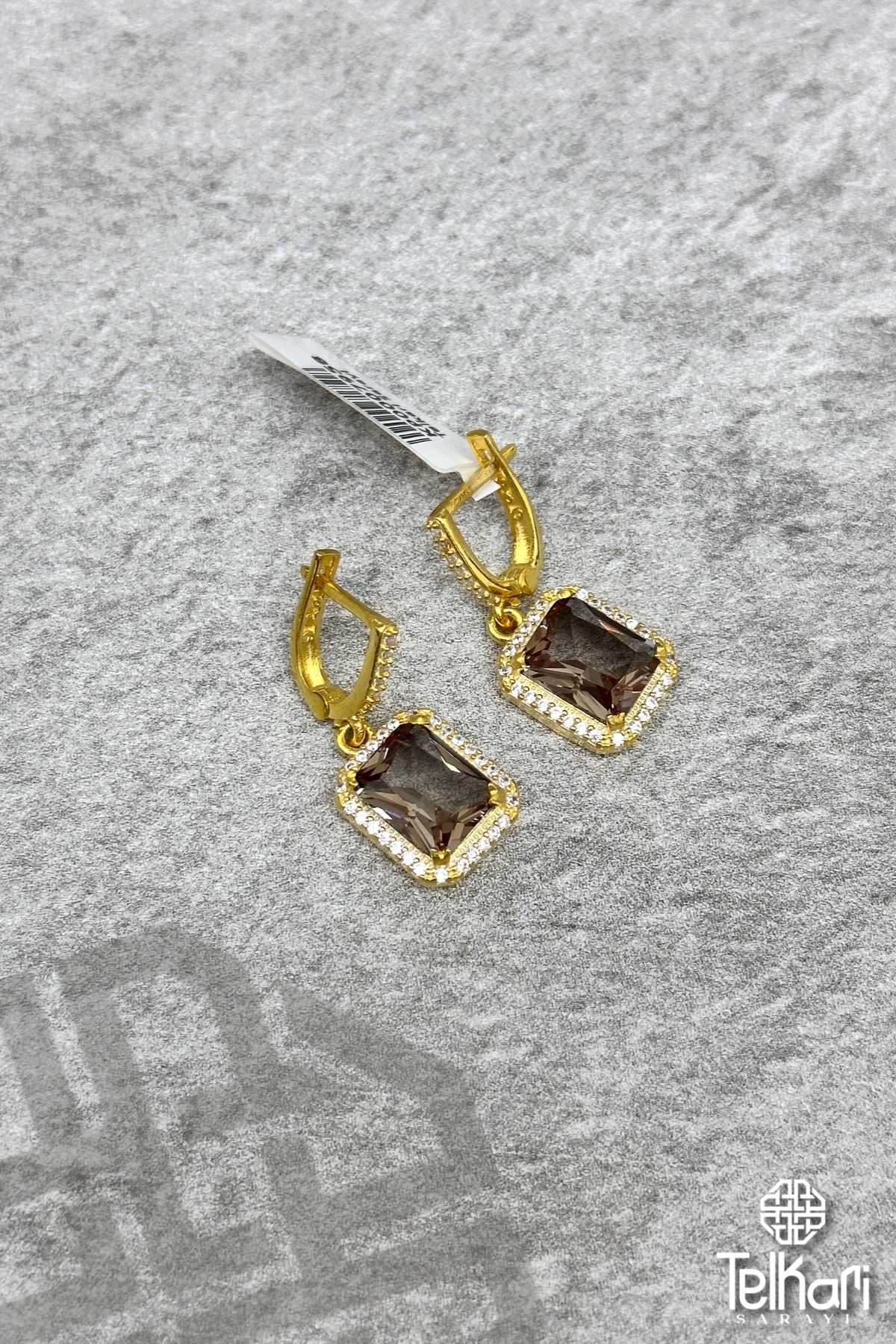 Baget Kesim Renk Değiştiren Sultan Taşlı Gold Gümüş Küpe