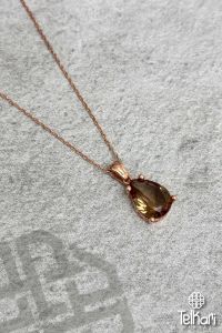 Damla Model Renk Değiştiren Sultan Taşı Rose Gümüş Kolye