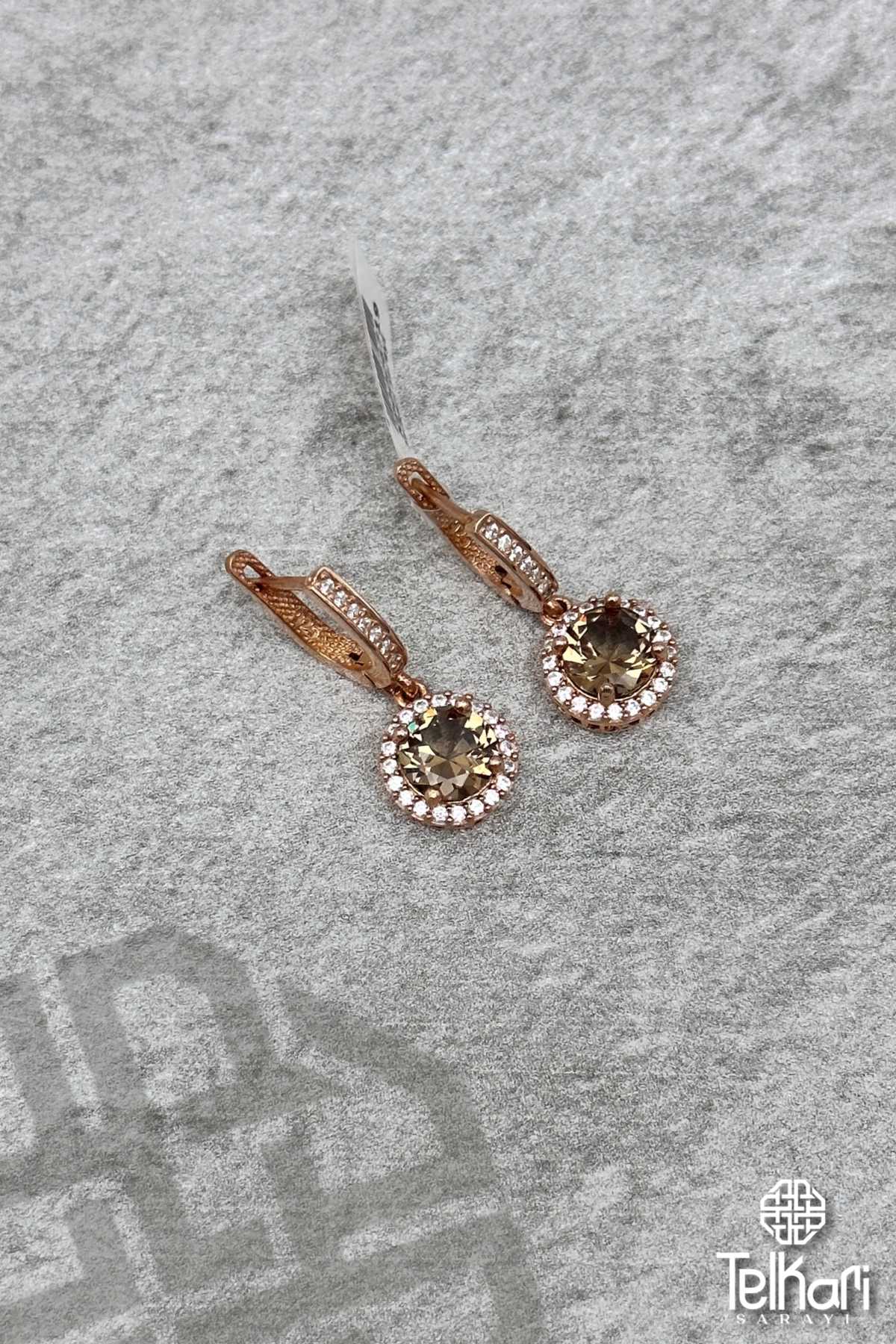 Yuvarlak Model Renk Değiştiren Sultan Taşlı Rose Gümüş Küpe