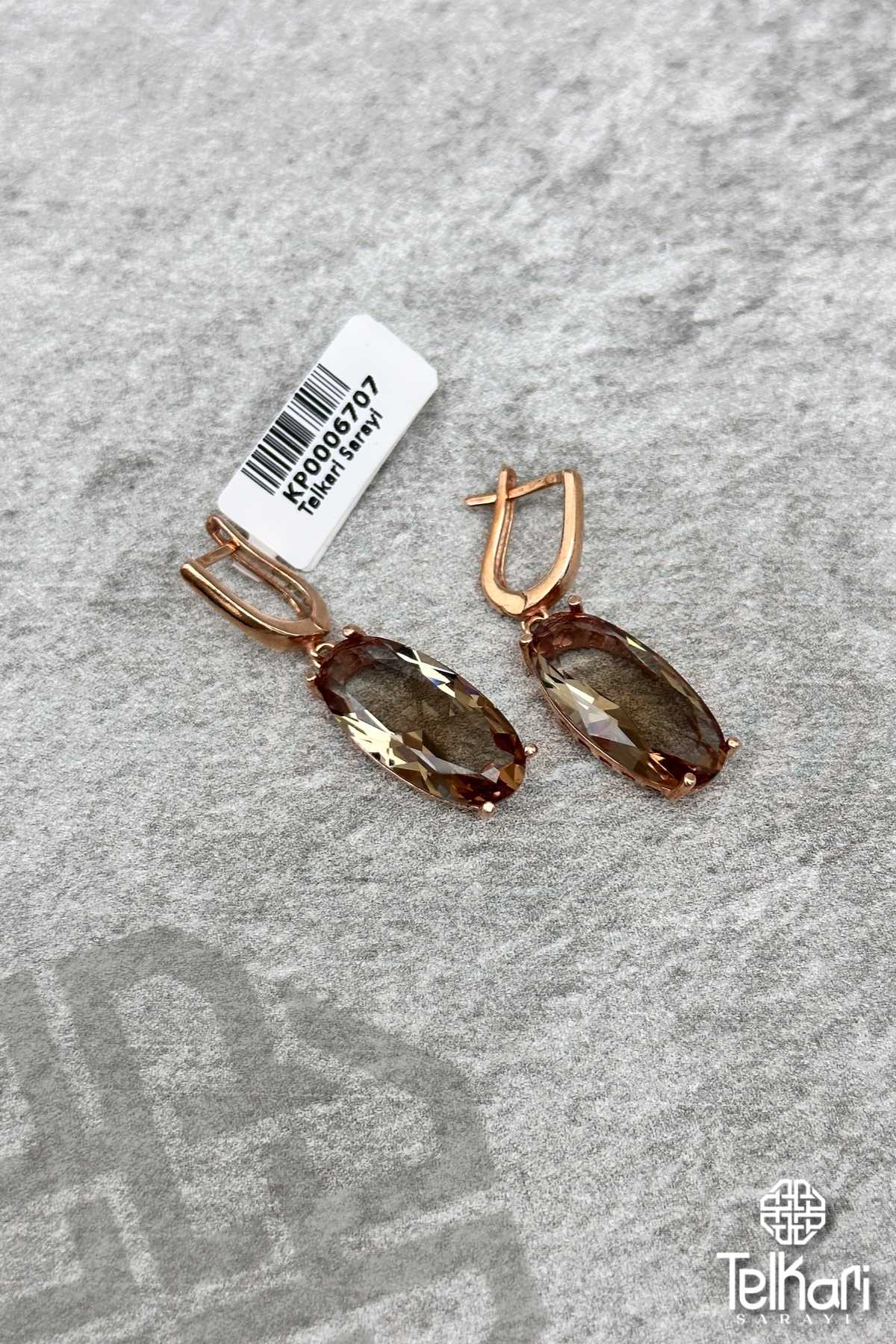 Uzun Oval Kesim Renk Değiştiren Sultan Taşlı Rose Gümüş Küpe