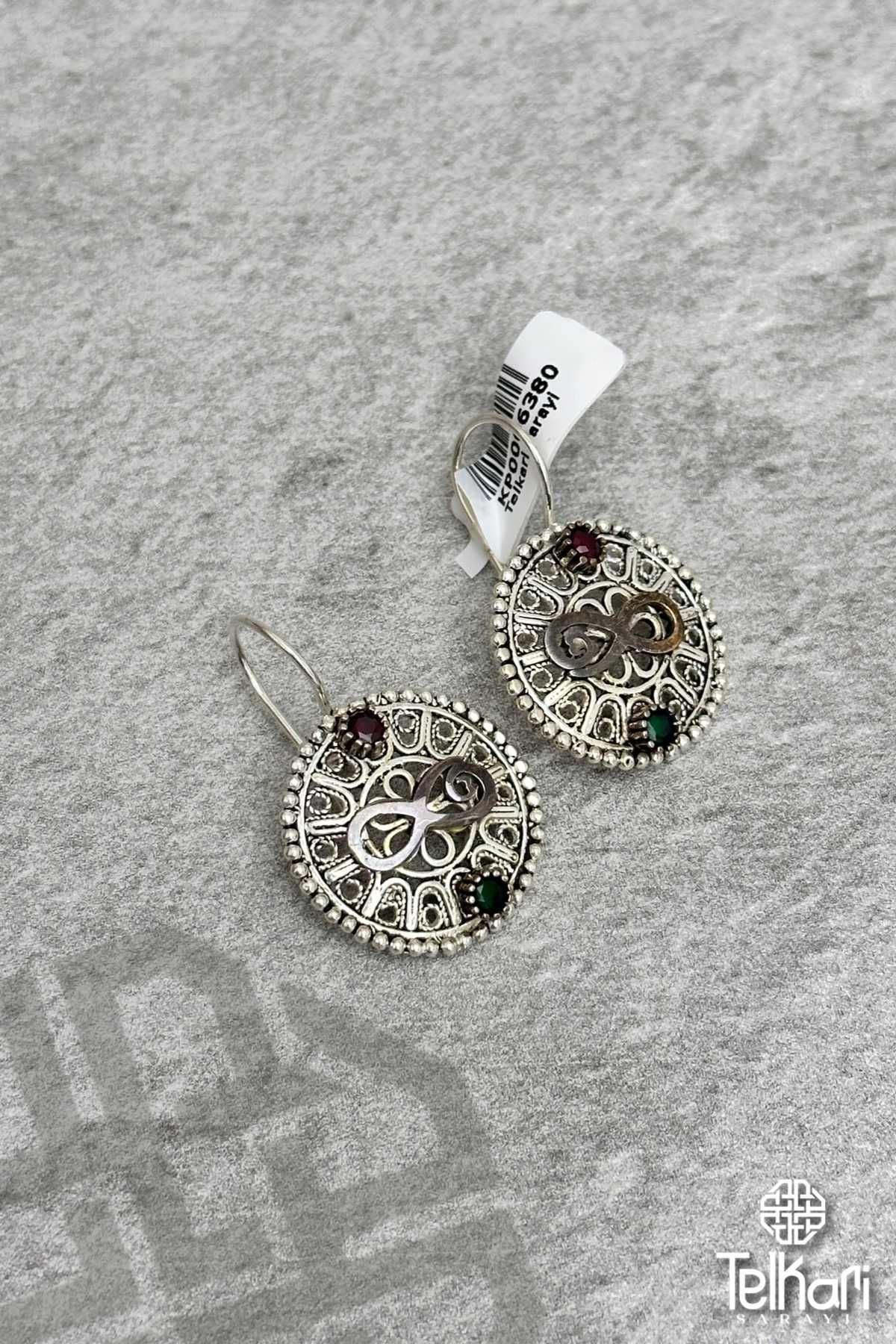 Sonsuzluk Detaylı Taşlı Oksitli Telkari Gümüş Küpe