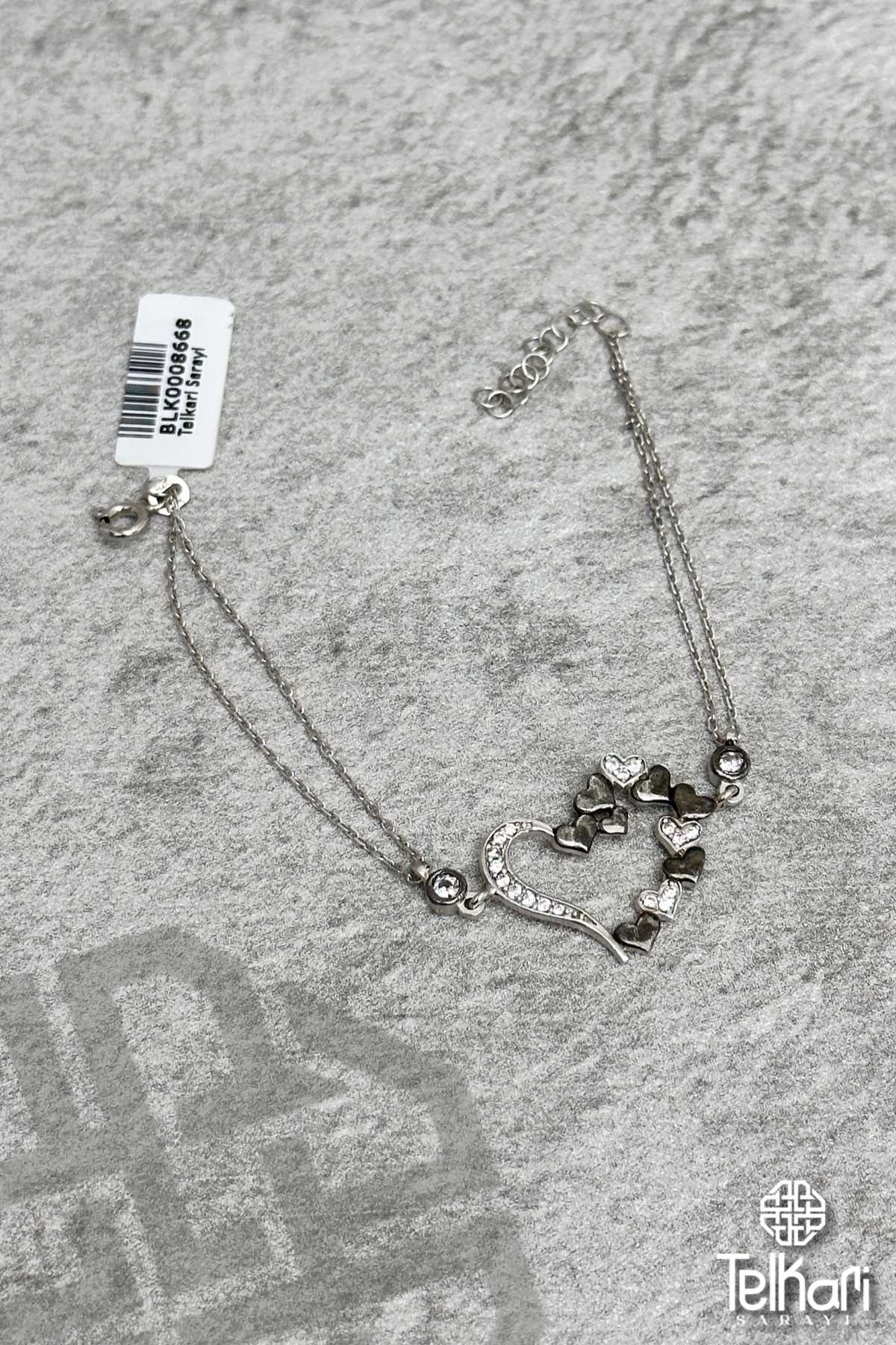 Kalp Model Taşlı Gümüş Bileklik