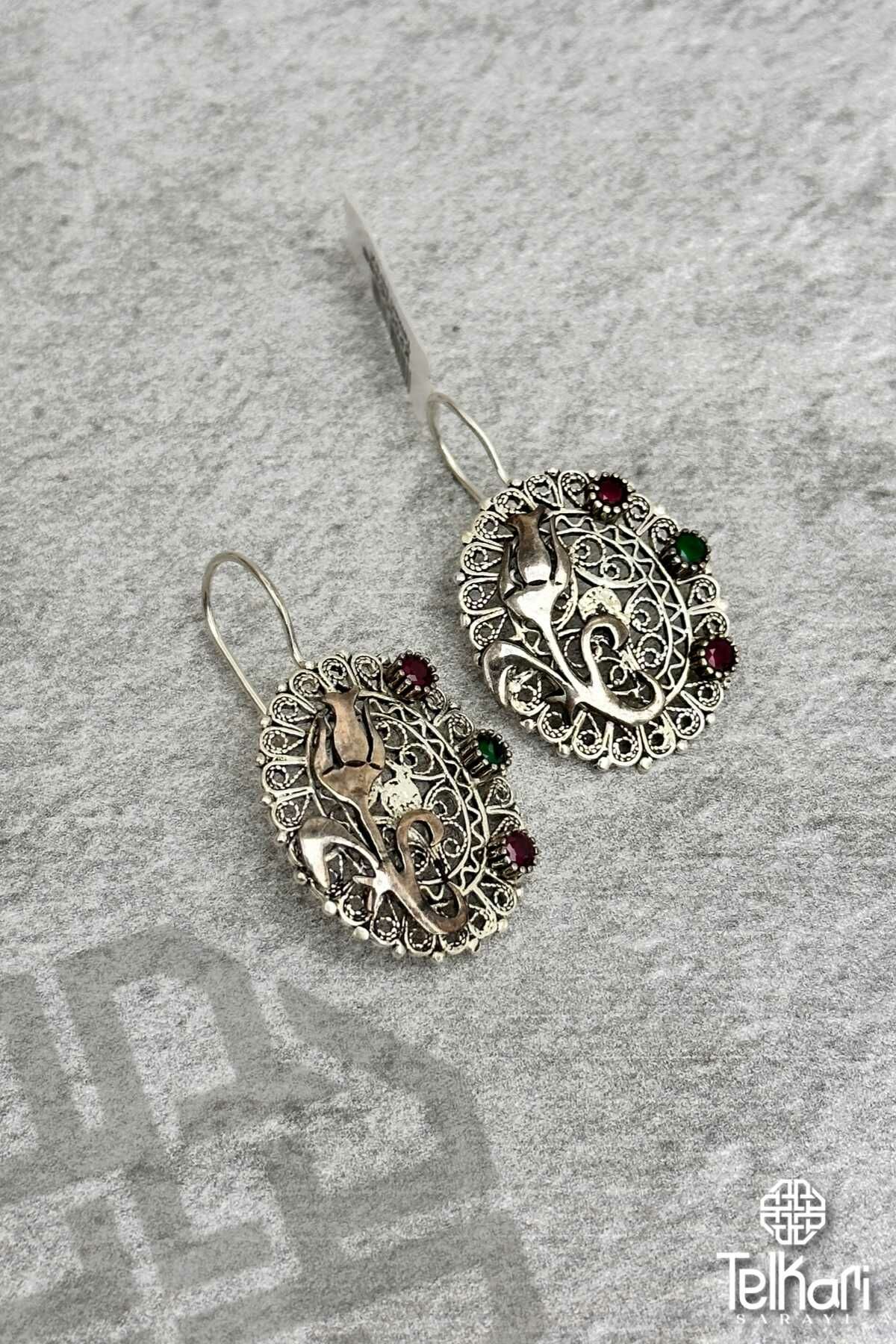 Lale Figür Taşlı El İşçilikli Oksitli Telkari Gümüş Küpe