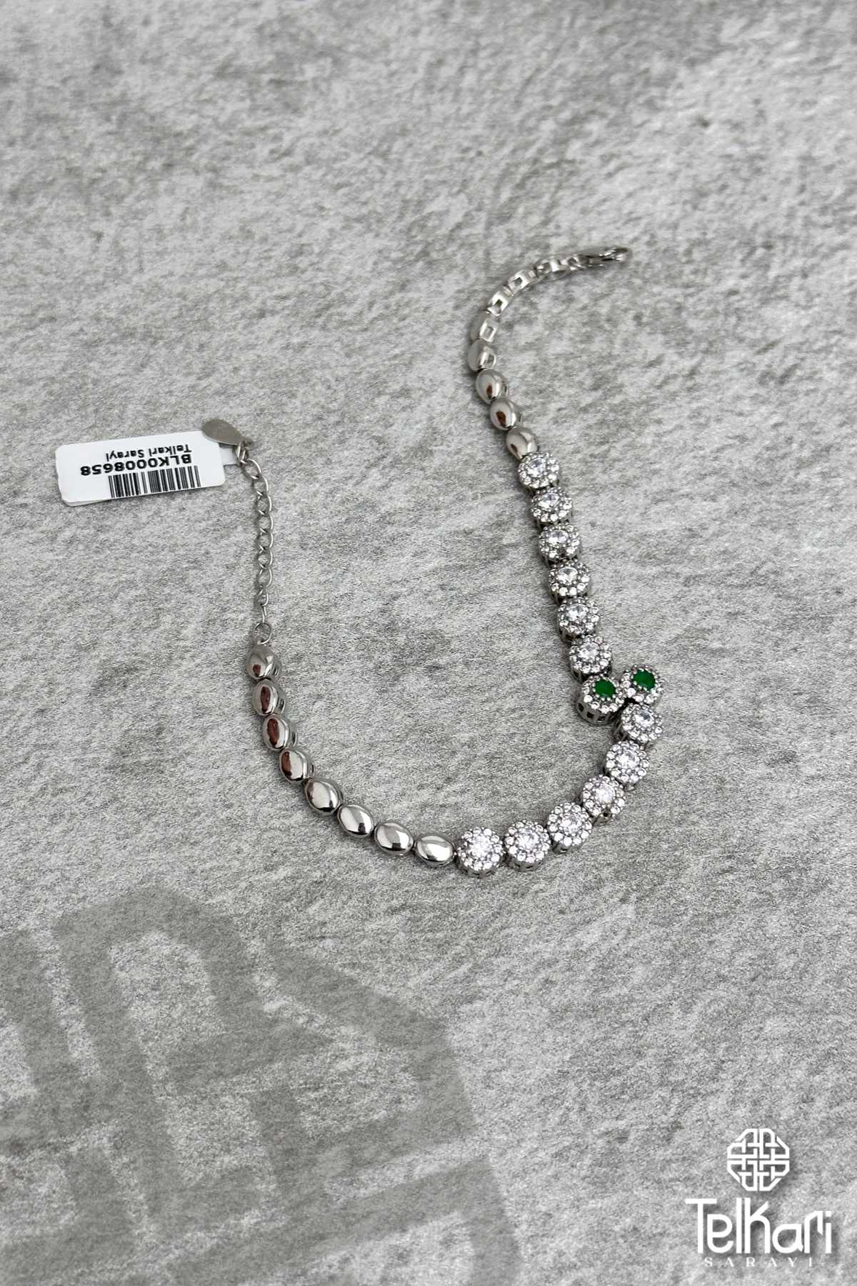 Kök Zümrüt Taşlı Gümüş Bileklik