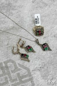 Doğal Taşlı Kare Model Markazit Üçlü Set