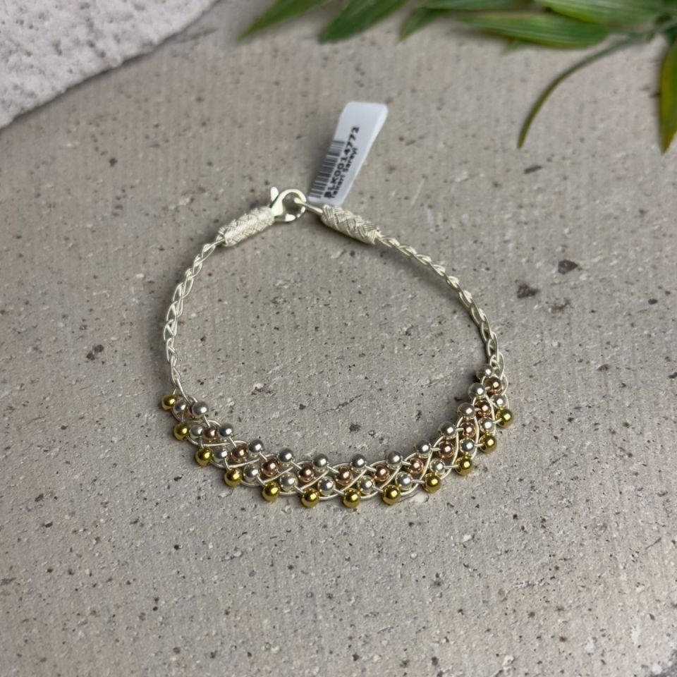 Gümüş Örme Kazaziye Dorika Boncuklu Kadın Bileklik