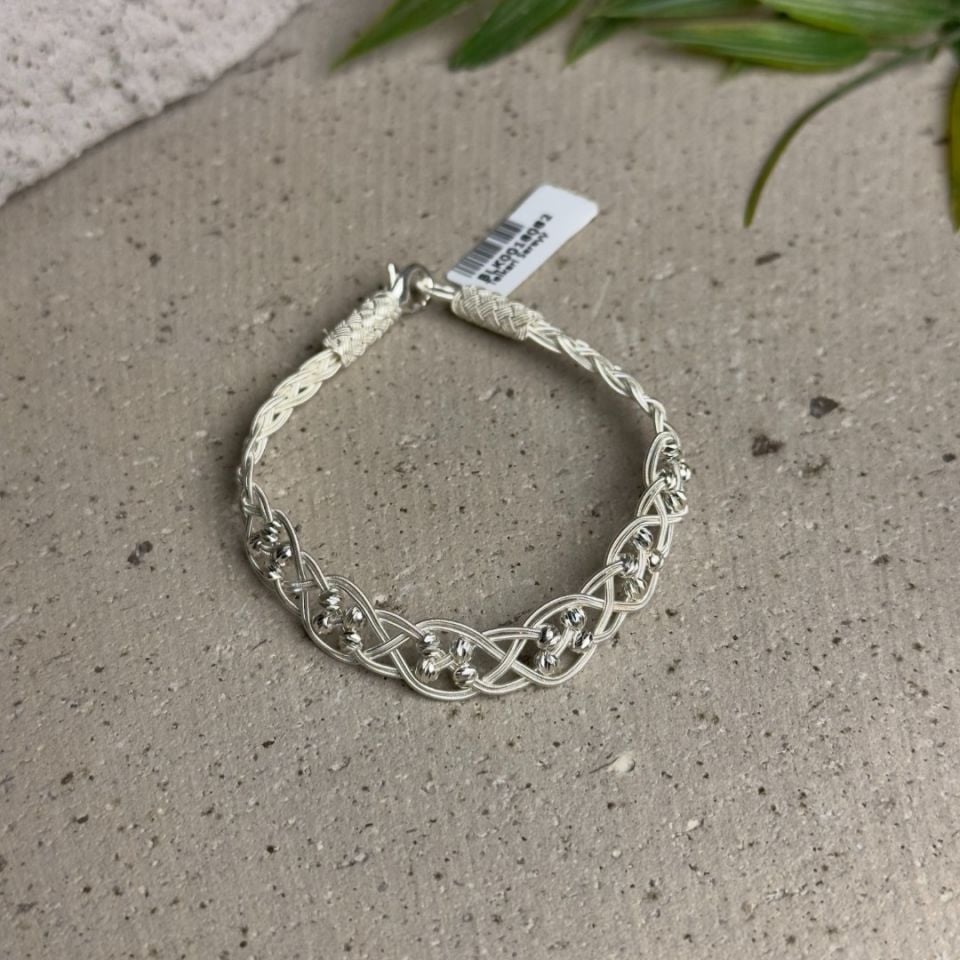 Gümüş Dorika Boncuklu Örme Kazaziye Kadın Bileklik