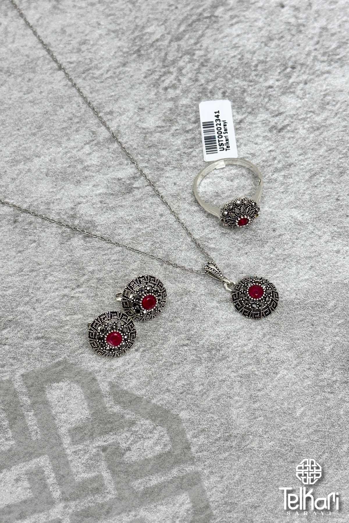 Kök Yakut Taşlı Markazit Üçlü Set