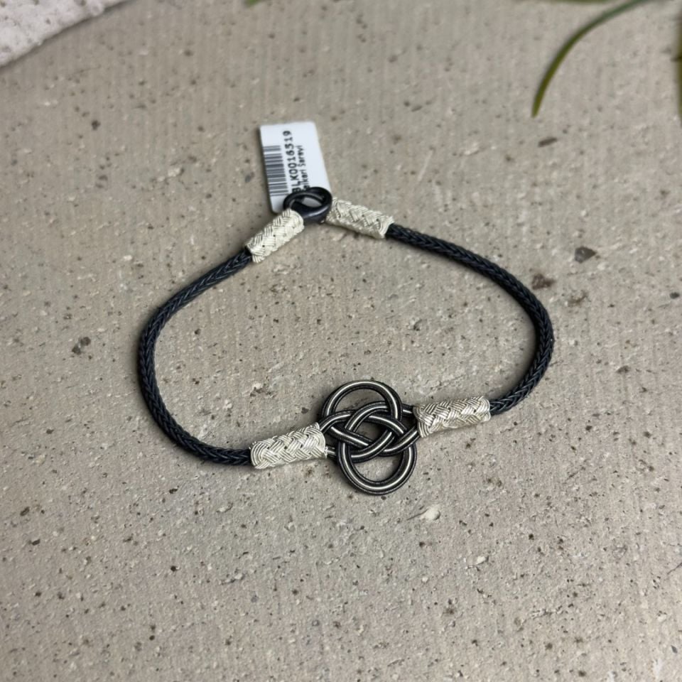 İki Renkli Kordonu Oksitli Gümüş Şems Düğümü Kazaziye Kadın Bileklik