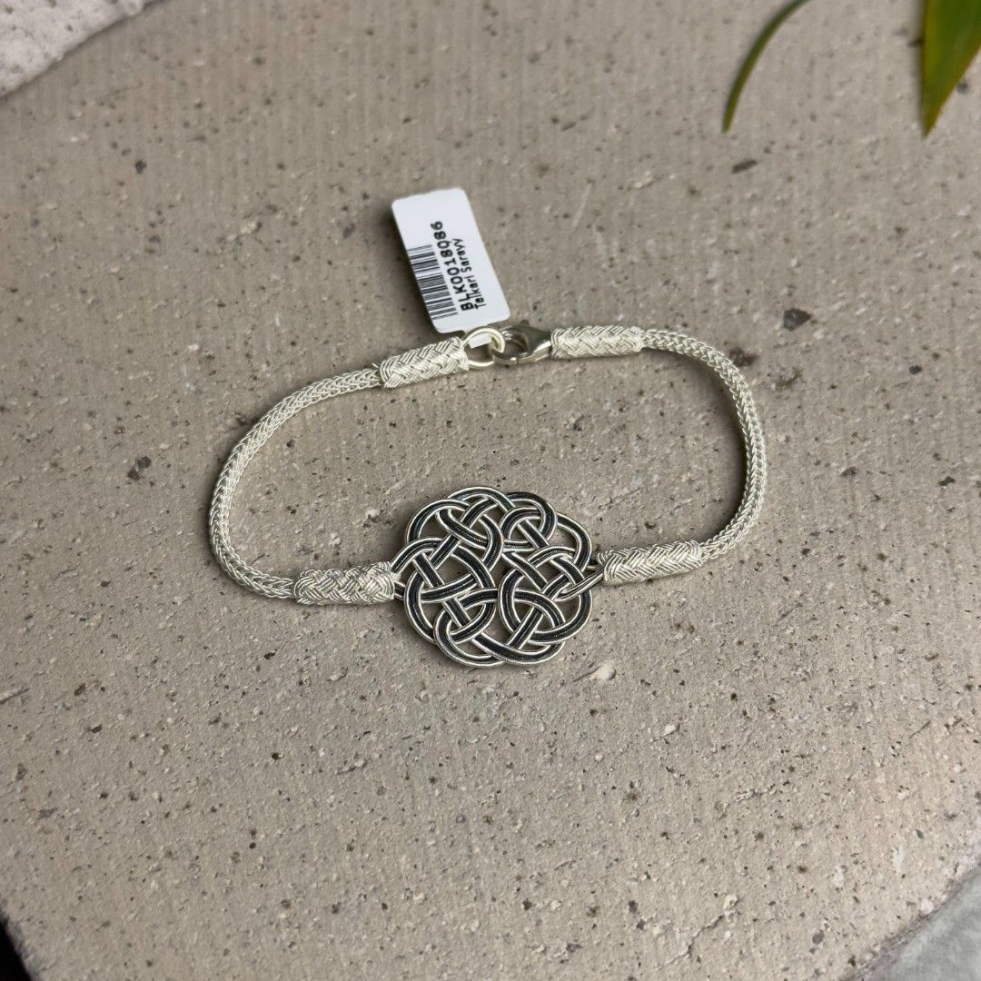 İki Renkli El Örmesi Gümüş Aşk Düğümü Kazaziye Kadın Bileklik