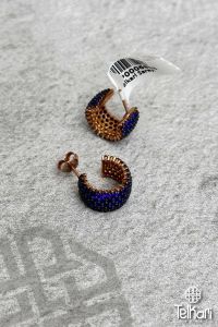 Beş Sıra Safir Taşlı Halka Rose Kaplama Gümüş Küpe