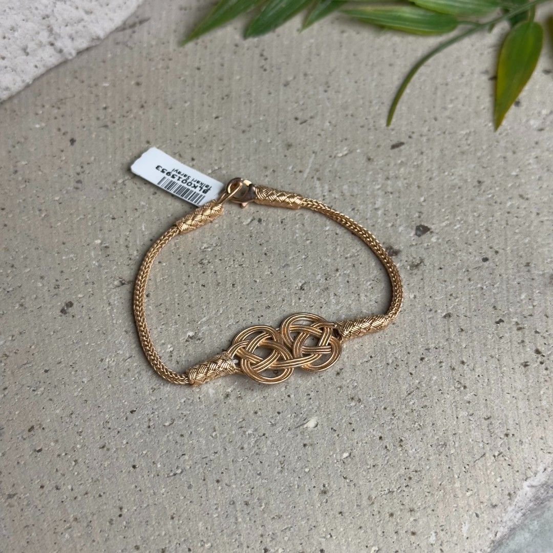 Gümüş Rose Renk Aşk Düğümü 1000 Ayar Sade Örme El İşi Kazaziye Bileklik