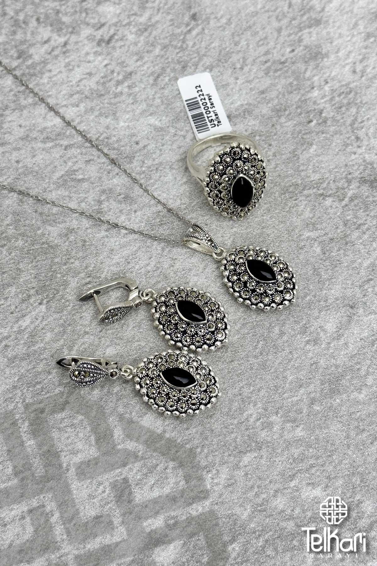 Onix Taşlı Mekik Model Markazit Üçlü Set