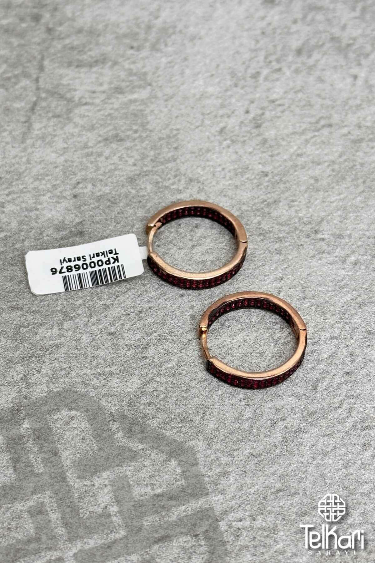 Pembe Taşlı Halka Rose Kaplama Gümüş Küpe