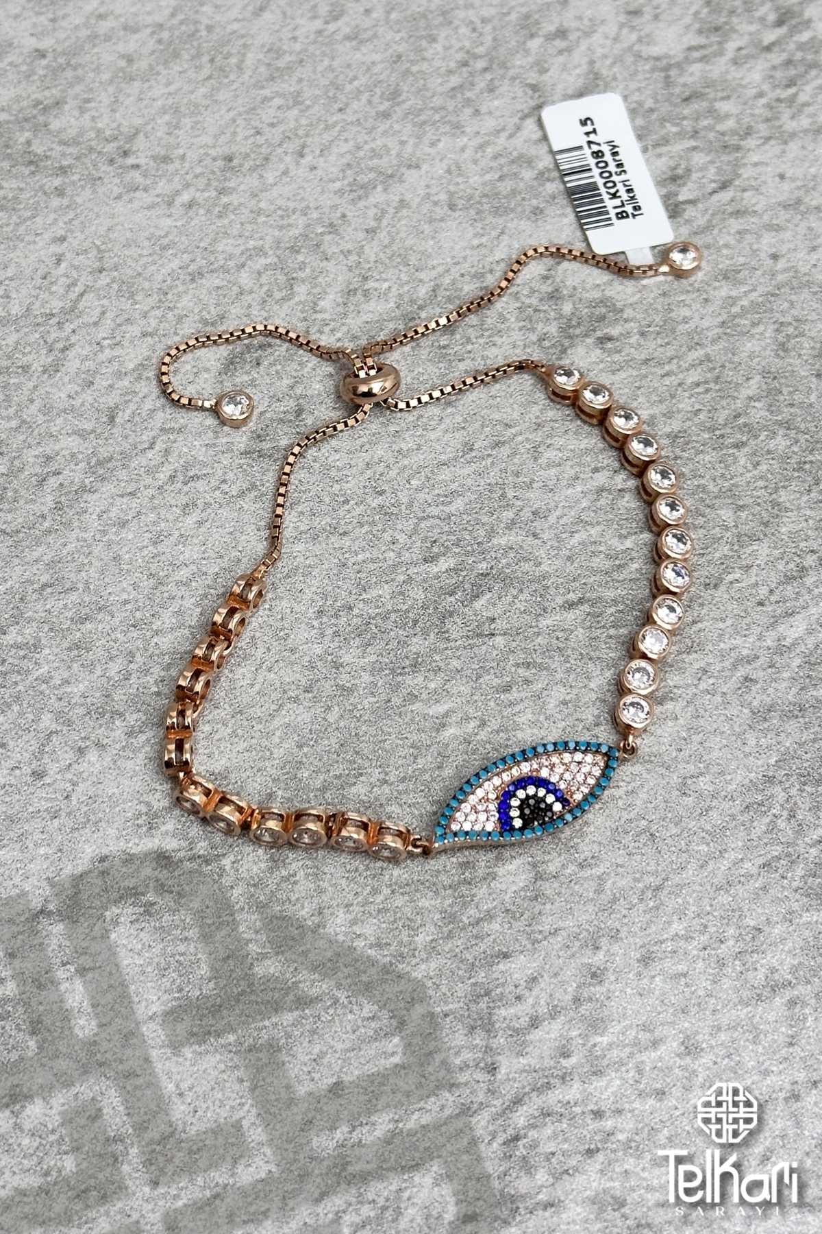 Göz Figürlü Taşlı Rose Gümüş Bileklik