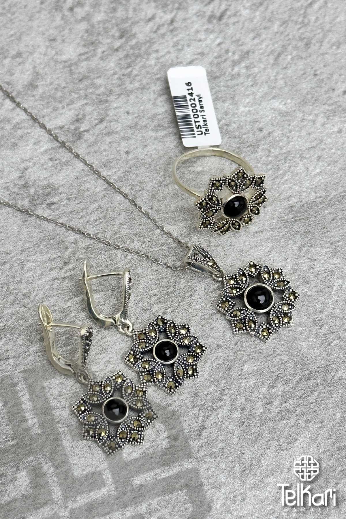 Özel Tasarım Onix Taşlı Markazit Üçlü Set