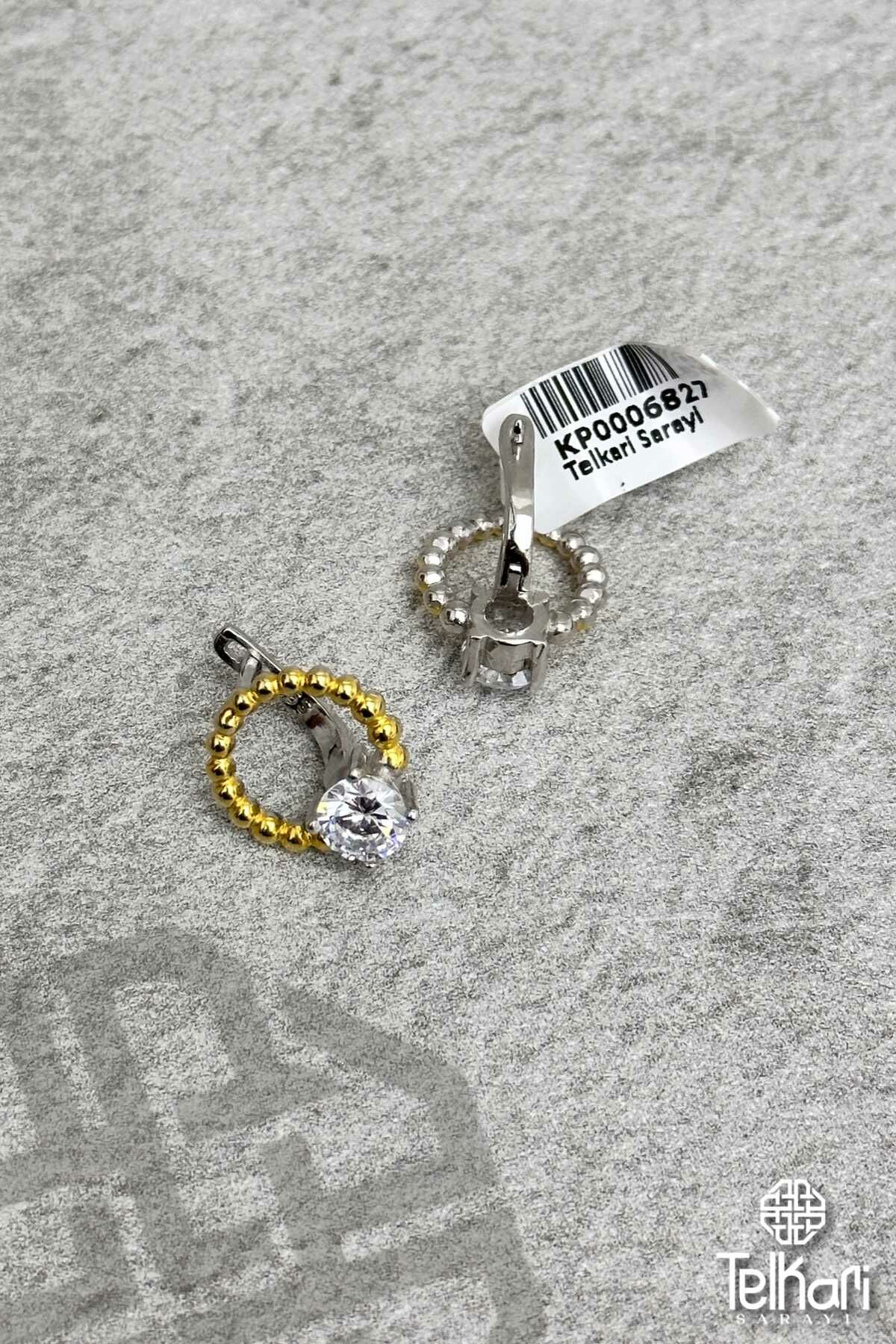 Taşlı Gold Gümüş Küpe