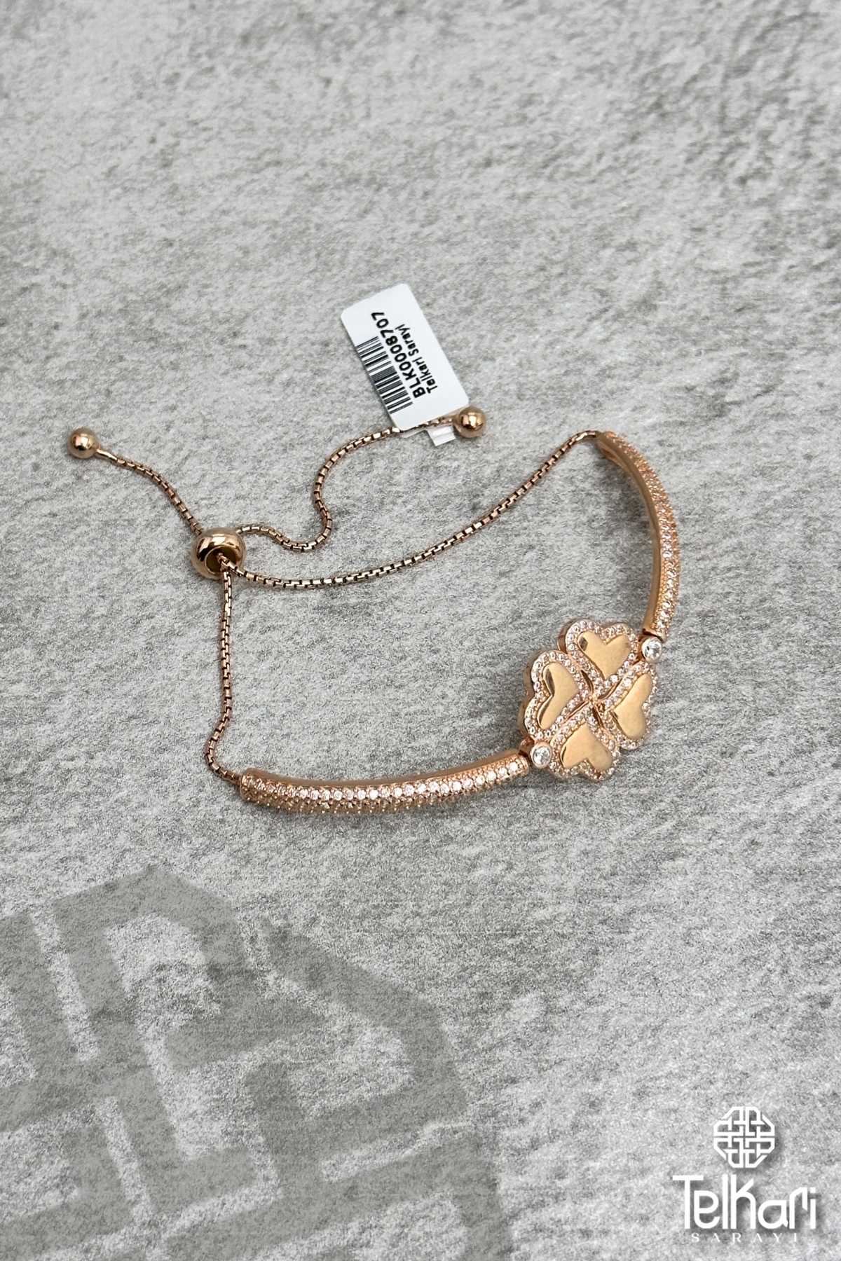 Yonca Kalpli Model Taşlı Rose Gümüş Bileklik