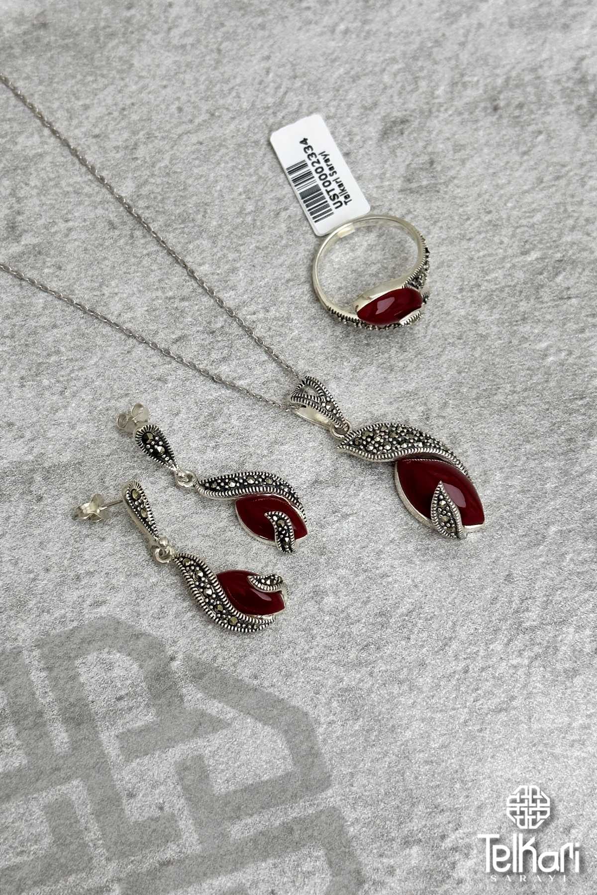 Akik Taşlı Markazit Üçlü Set