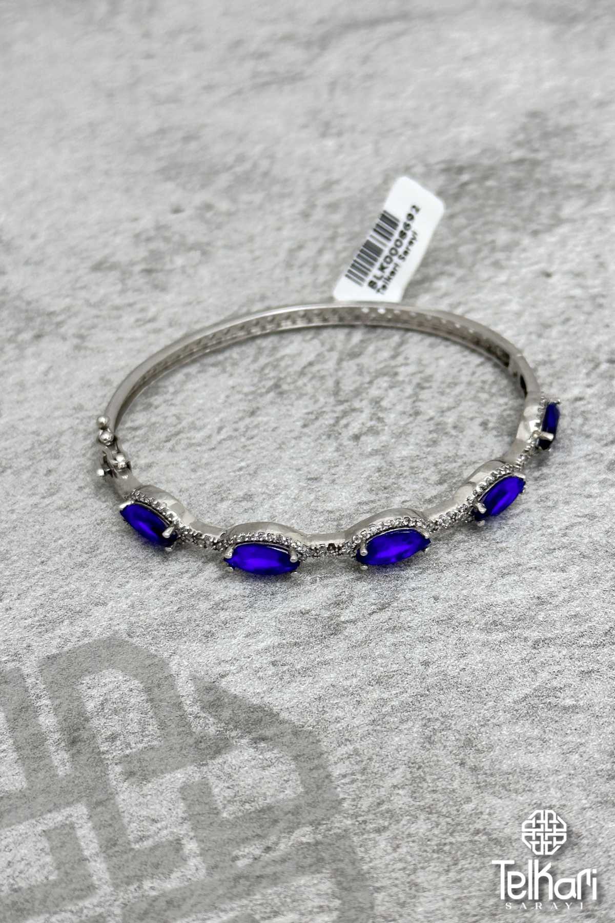 Safir Taşlı Kelepçe Gümüş Bileklik