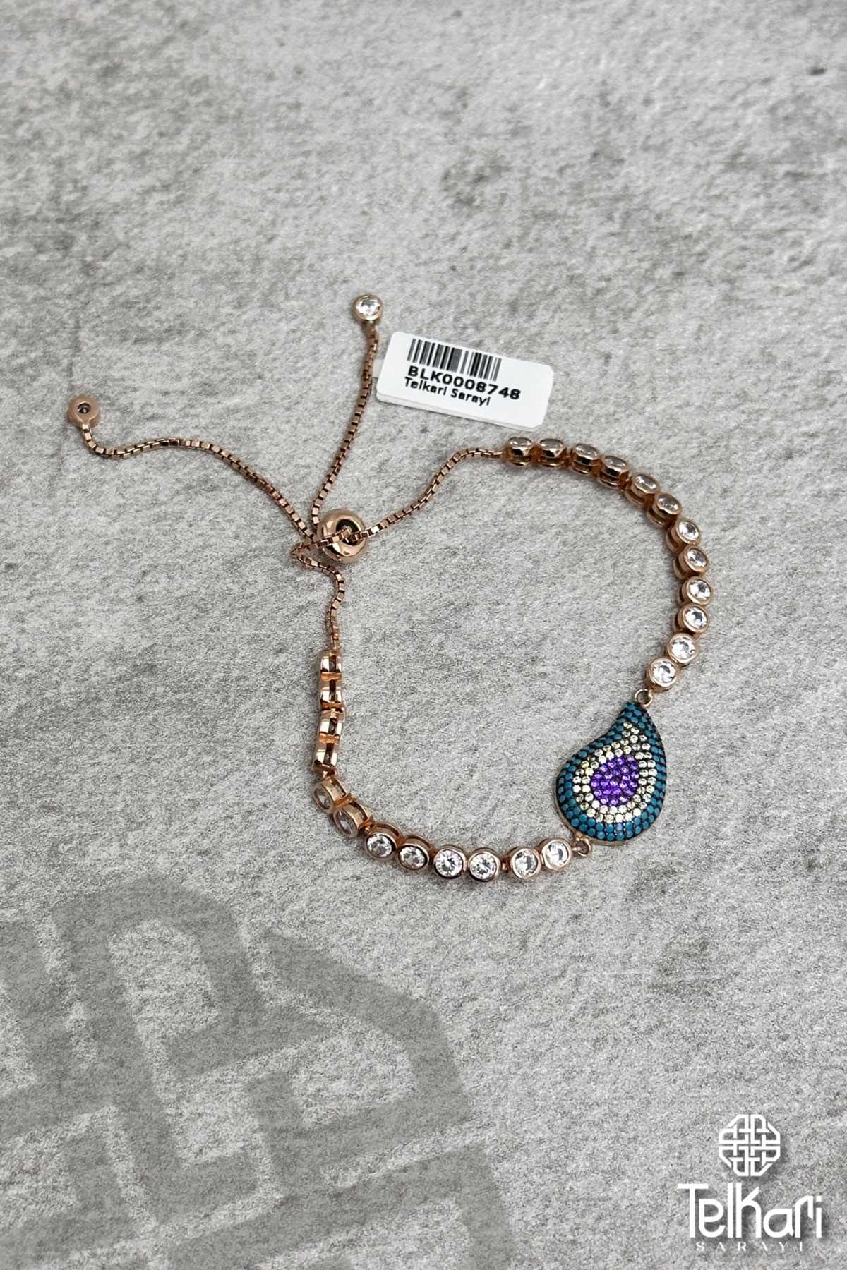 Damla Model Firuze Taşlı Rose Gümüş Bileklik