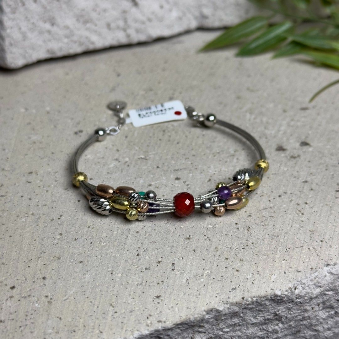 Dorika Toplu Renkli Fantezi Şık Tasarımlı Gümüş Kadın Bileklik