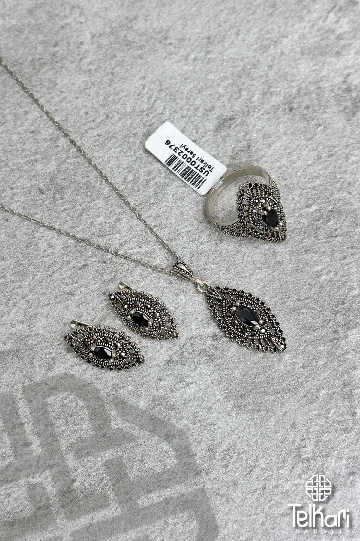 Safir Taşlı Mekik Model Taşlı Markazit Üçlü Set