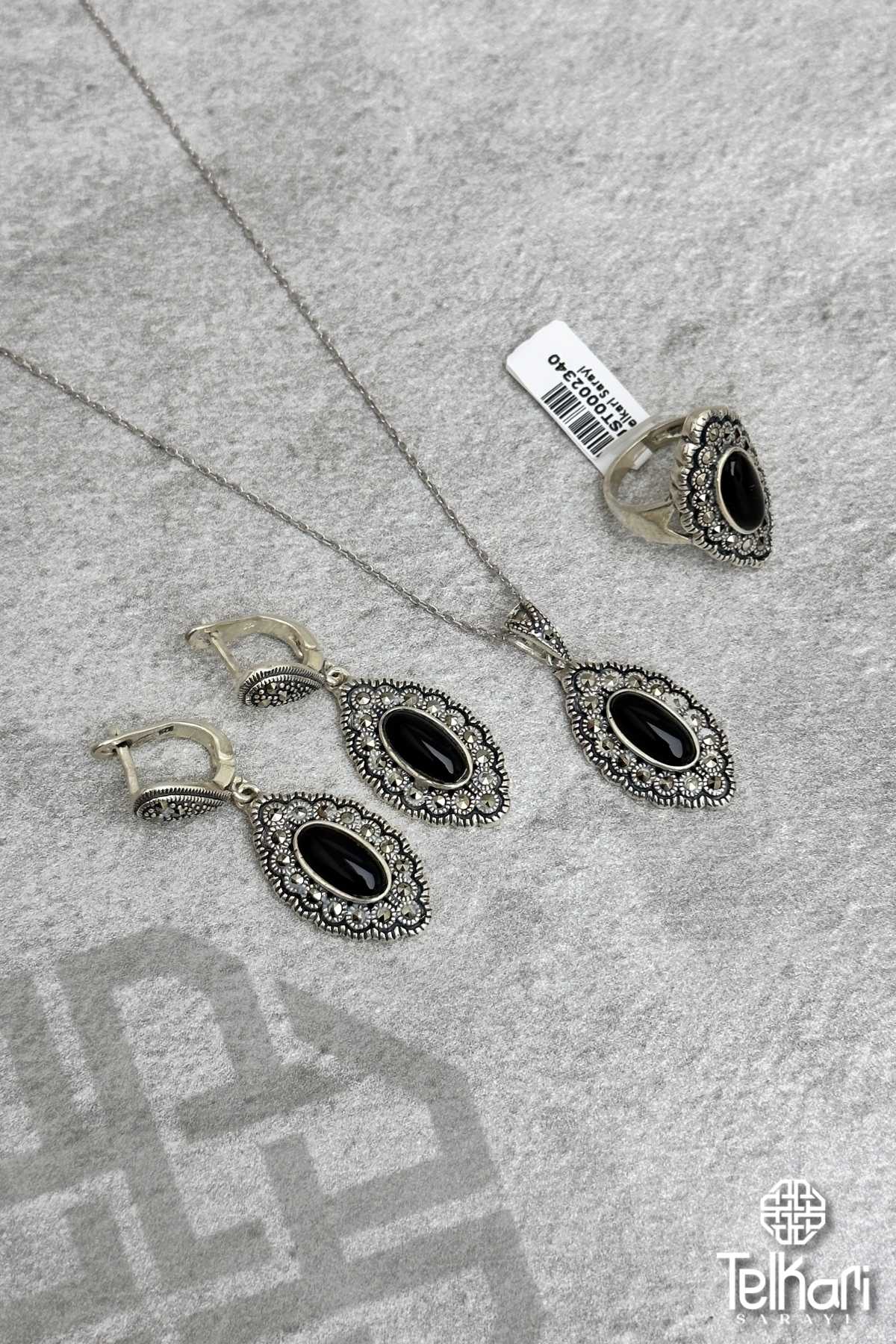 Özel Tasarım Onix Taşlı Markazit Üçlü Set