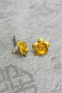 Gösterişli Çiçek Motifli Midyat Telkari Gold Gümüş Küpe