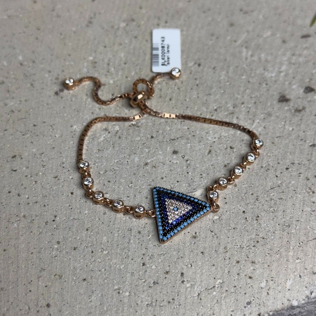 Rose Gümüş Firuze Taşlı Üçgen Model Ayarlanabilir Nazarlık Kadın Bileklik