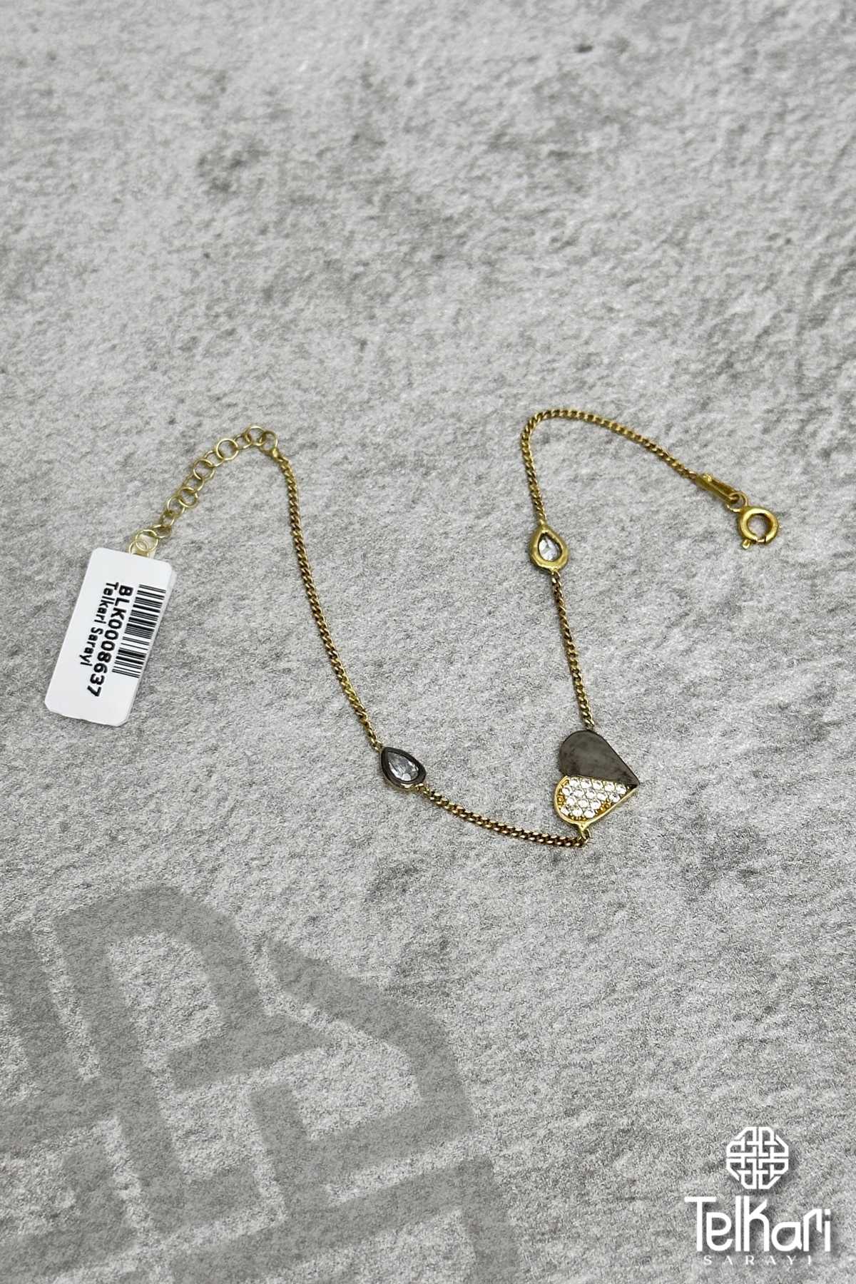 Kalp Figürlü Gold Gümüş Bileklik