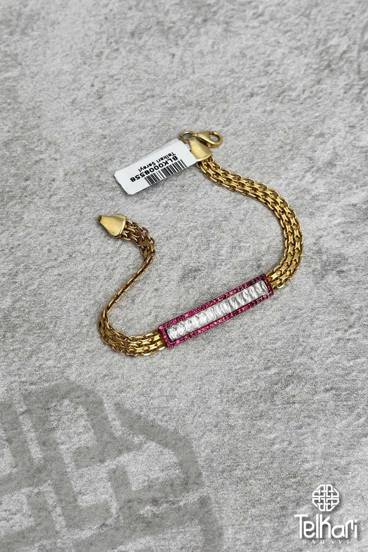 Pembe Zirkon Taşlı Gold Gümüş Bileklik