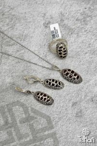 Özel Tasarım Akik Taşlı Markazit Üçlü Set