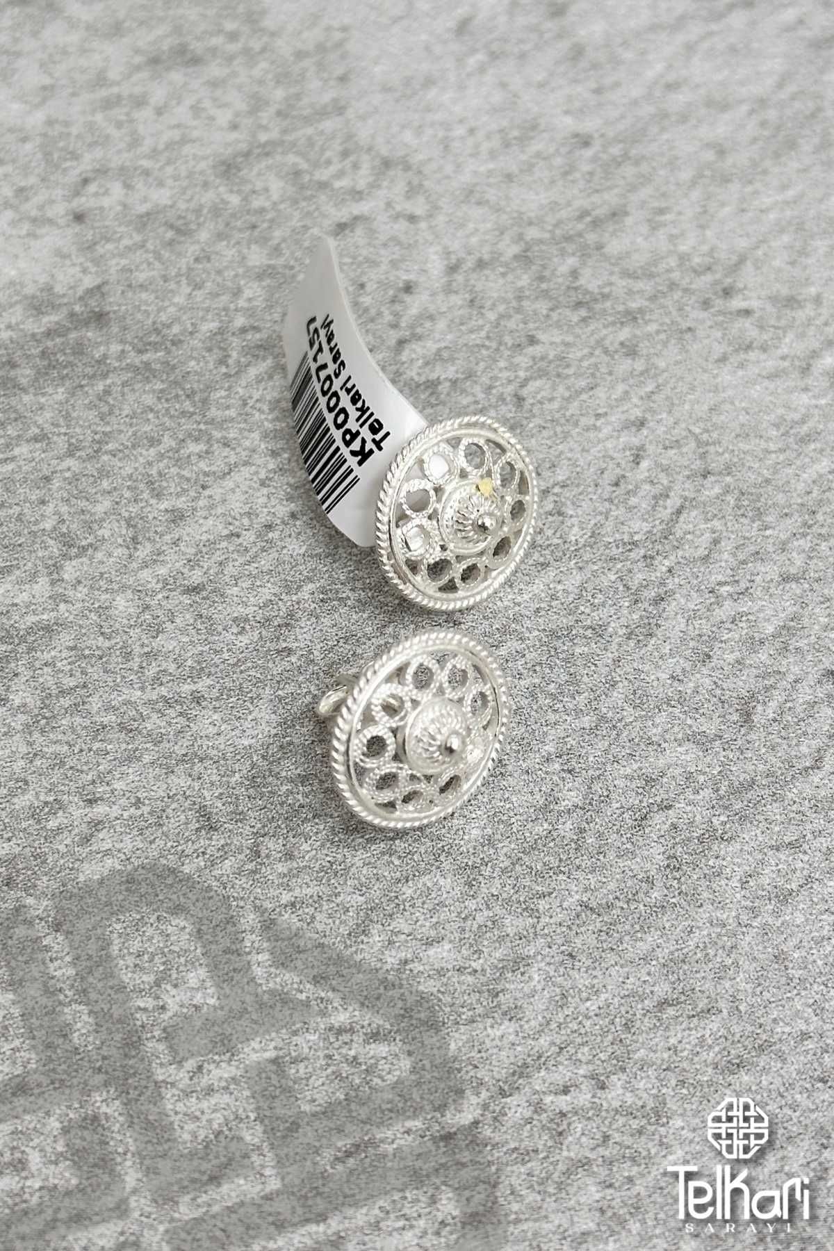 Düğme Model El İşçilikli Midyat Telkari Gümüş Küpe