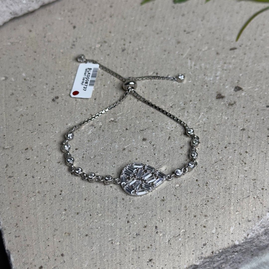 Zirkon Taşlı Parlak Damla Model 925 Ayar Gümüş Asansörlü Kadın Bileklik