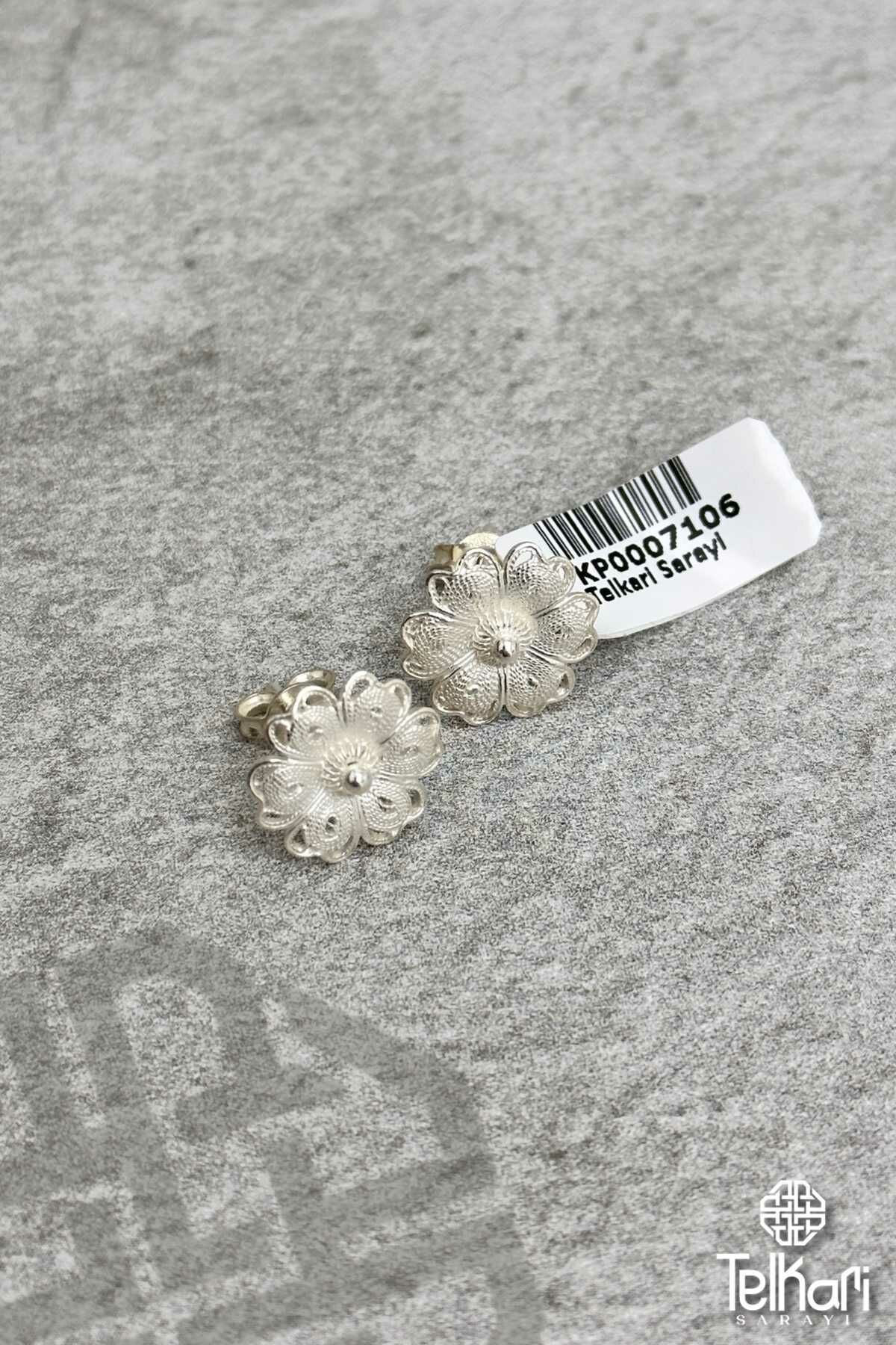 Çiçekli Midyat Telkari Gümüş Küpe