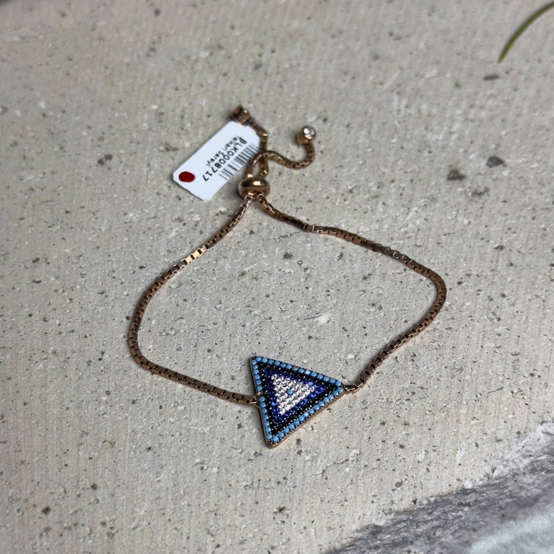 Firuze Taşlı 925 Ayar Gümüş Üçgen Nazarlık Model Asansörlü Kadın Bileklik