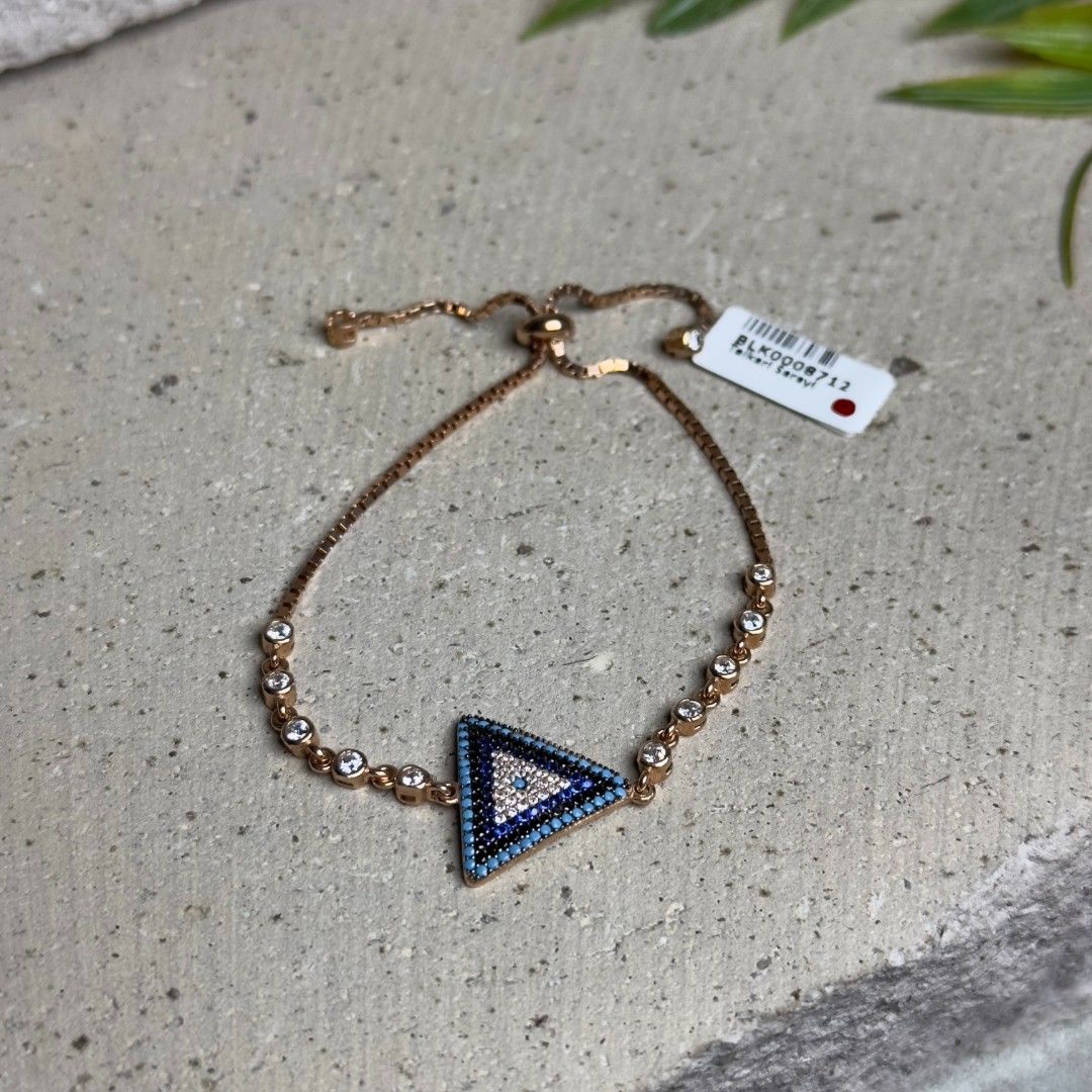 Üçgen Nazarlık Model  Firuze Taşlı 925 Ayar Gümüş Asansör Kadın Bileklik