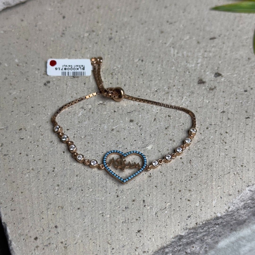 Sevgiliye Özel Kalp İçinde Aşkım Yazılı 925 Ayar Gümüş Asansör Kadın Bileklik