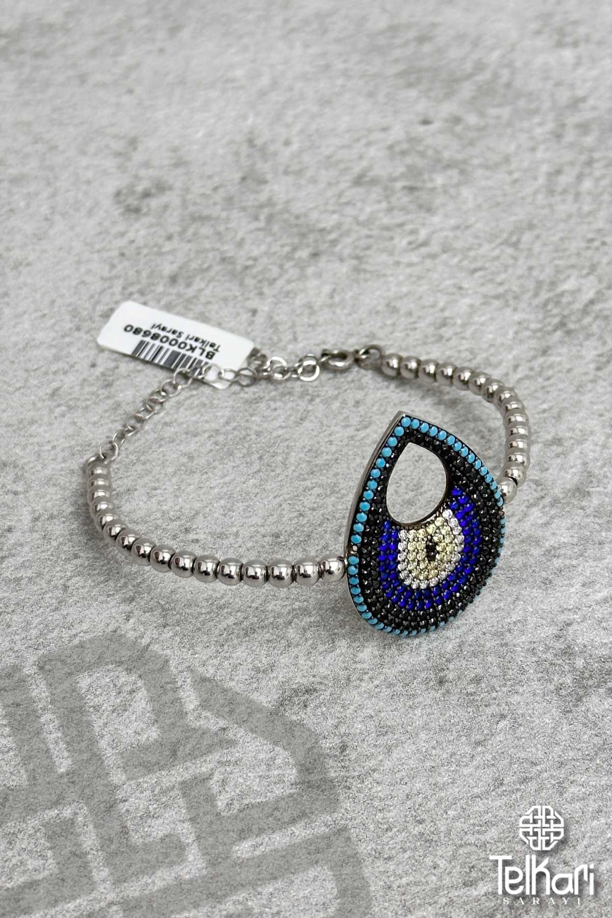 Damla Model Nazarlık Detaylı Gümüş Bileklik