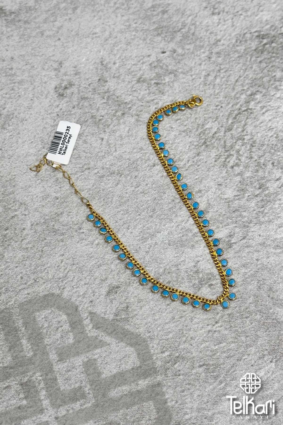 Firuze Taşlı Sallantılı Gold Gümüş Halhal