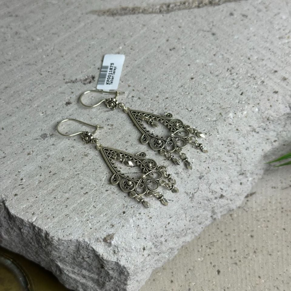 Sallantılı Tasarım Şık Duran 925 Ayar El İşçilikli Telkari Kadın Küpe