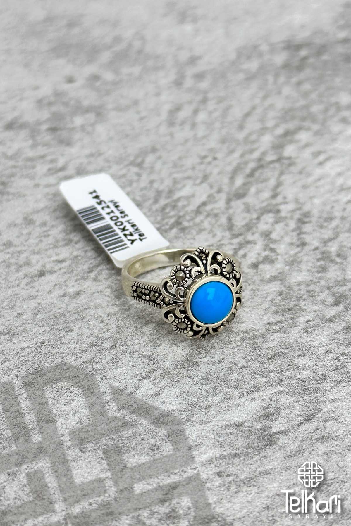 Çiçek Model Firuze Taşlı Gümüş Markazit Yüzük